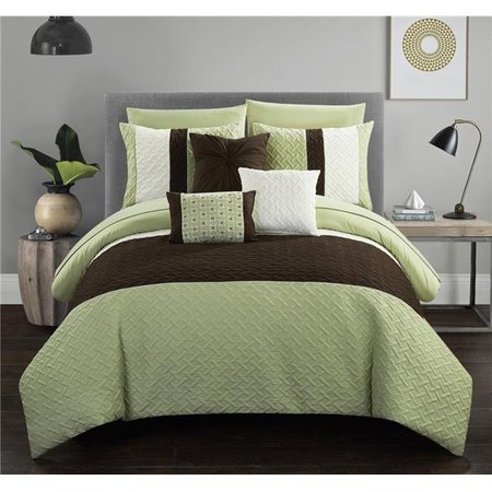 CHIC HOME Chic Home BCS10063-US Twin Size Lior Comforter Set Color Block Quilted Embroidered Design Bed Sheets & Decorative Pillows; Green - 8 Piece BCS10063-US